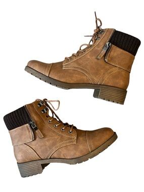 Denver Hayes Brown Faux Leather Combat Boots